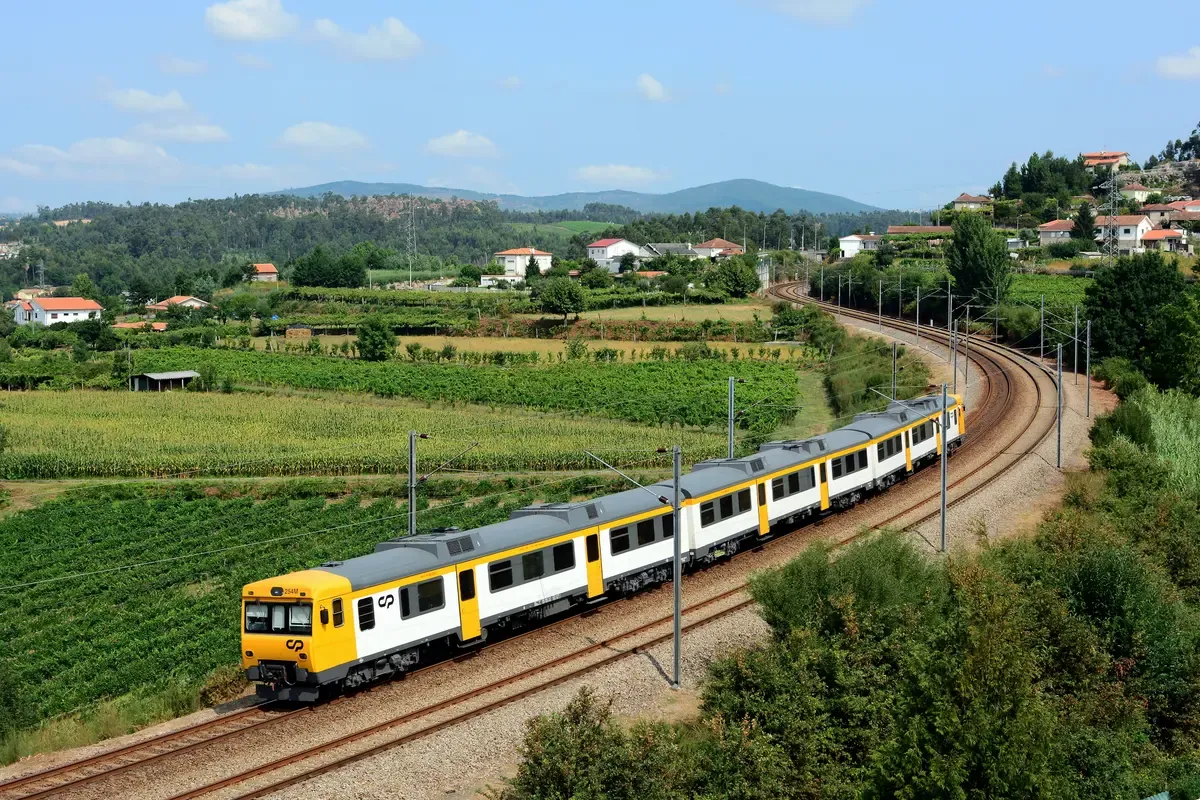 CP regional train on the Douro line on a day trip from Porto